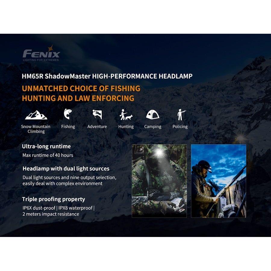 Fenix HM65R ShadowMaster 1200 Lumens Rechargeable Headtorch - Hill and Dale Outdoors