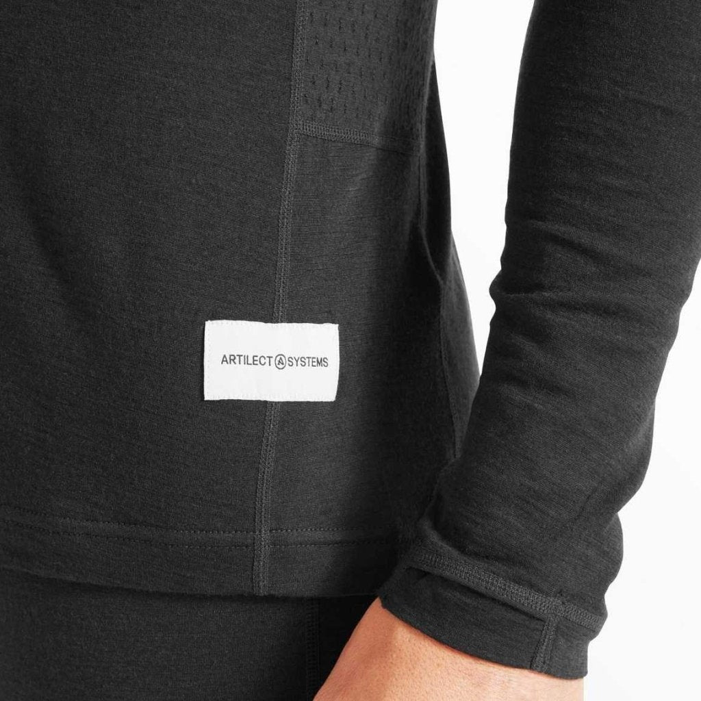 Artilect Boulder 125 Long Sleeve Crew Merino Men&#39;s Baselayer - Black - Hill and Dale Outdoors