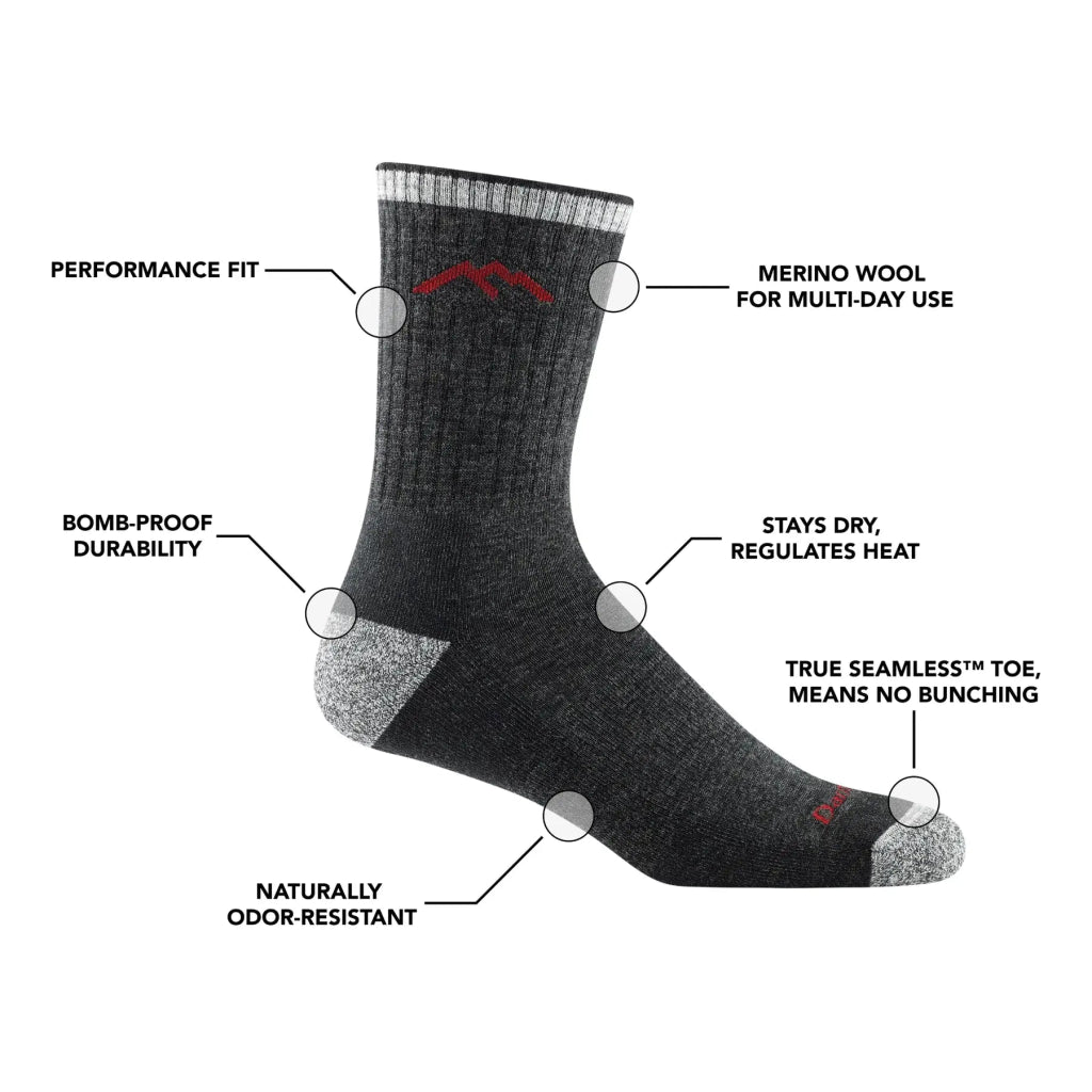 Darn Tough 1466 Men's Hiker Micro Crew Midweight Hiking Sock - Dark Teal - Hill and Dale Outdoors