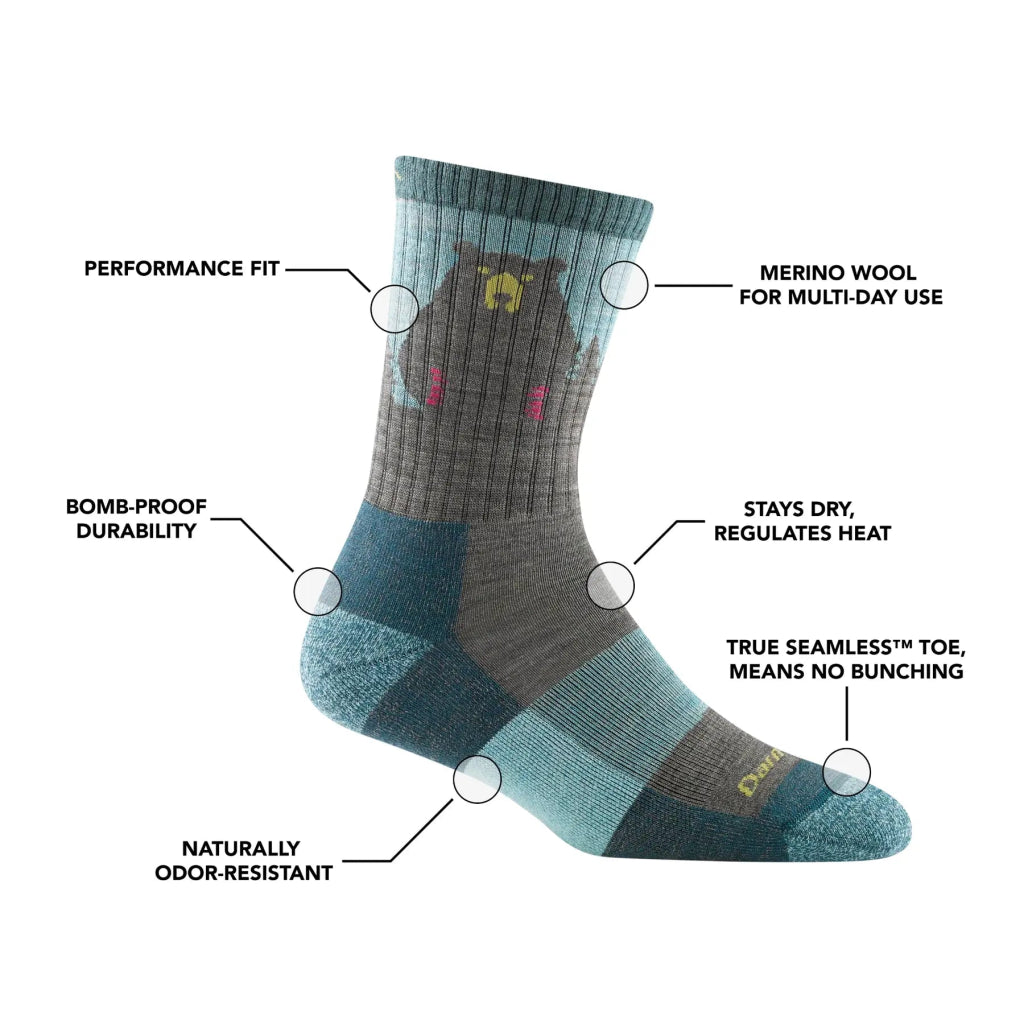 Darn Tough 1970 Women's Bear Town Micro Crew Lightweight Hiking Sock - Dark Teal - Hill and Dale Outdoors