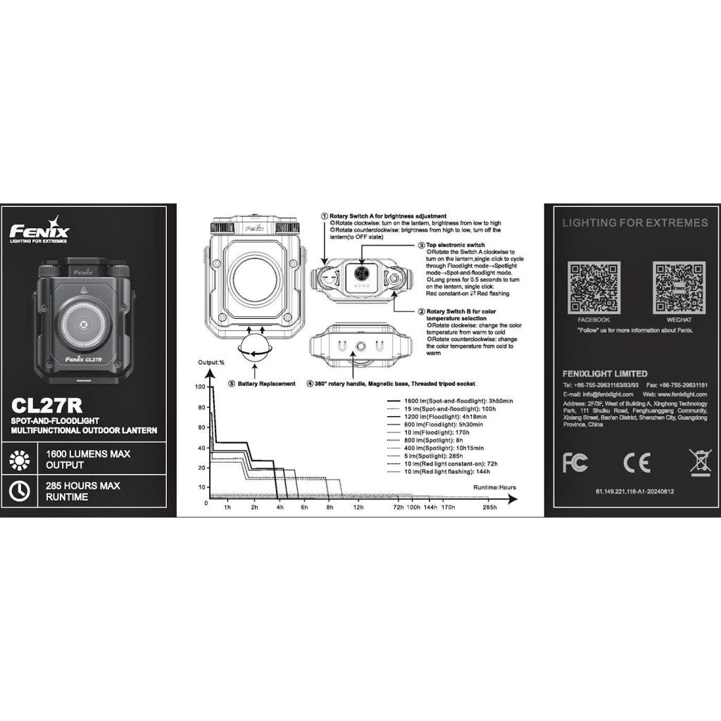 Fenix CL27R Multi - Beam Rechargeable Lantern 1600 Max Lumen - Hill and Dale Outdoors