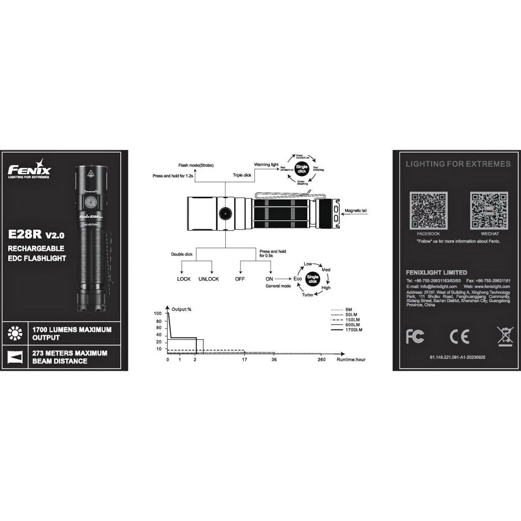 Fenix E28R V2.0 Rechargeable Flashlight - Black - Hill and Dale Outdoors