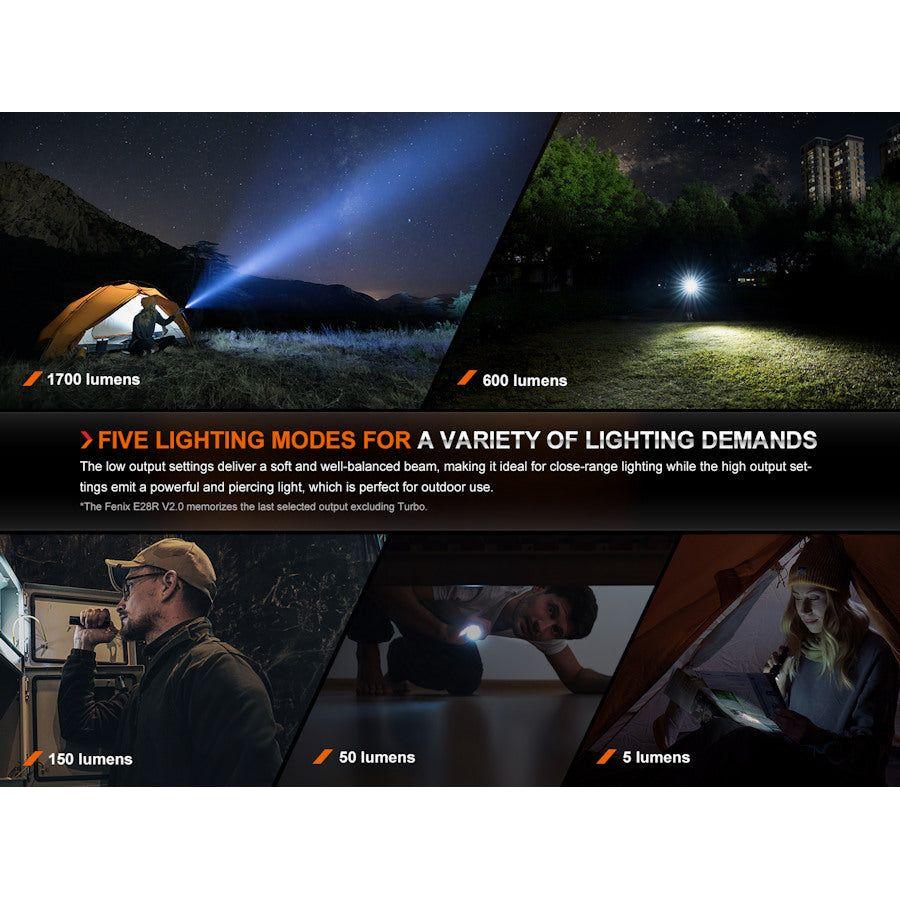 Fenix E28R V2.0 Rechargeable Flashlight - Black - Hill and Dale Outdoors