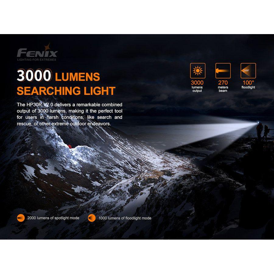 Fenix HP30R V2.0 3000 Lumen Rechargeable Headtorch - Hill and Dale Outdoors