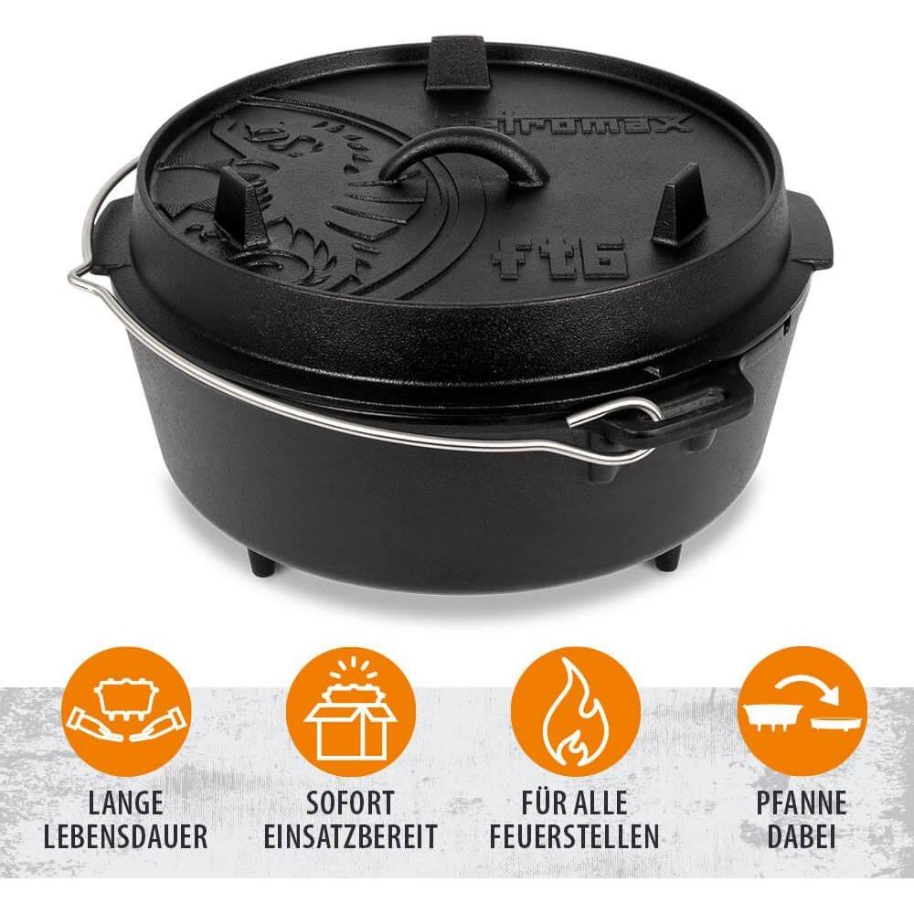 Petromax 5.5L FT6 Cast Iron Dutch Oven with Legs - Hill and Dale Outdoors