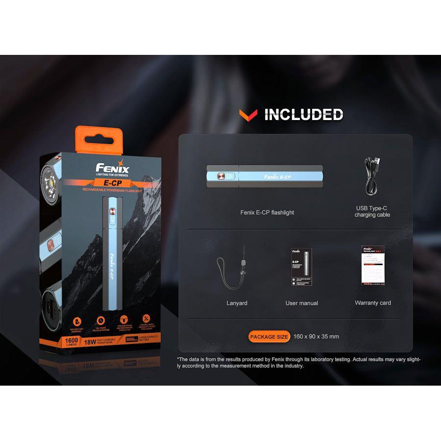 Fenix E - CP Rechargeable Powerbank Flashlight - Blue - Hill and Dale Outdoors